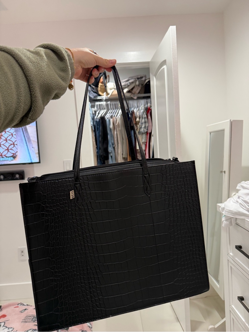 BEIS Black Croc-Embossed Tote - Picture 9 of 16